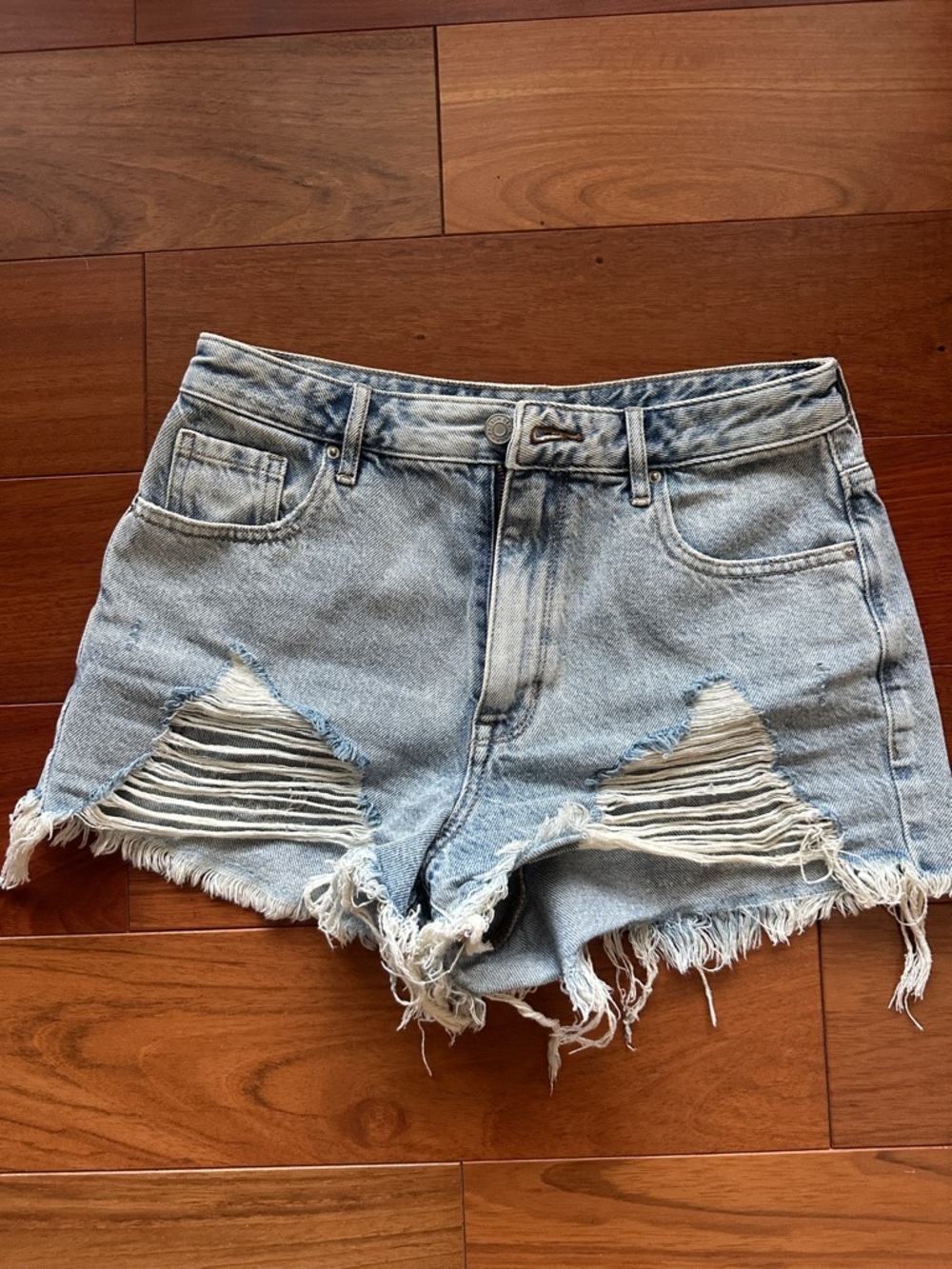 PacSun Light Blue Distressed High-Rise Denim Shorts
